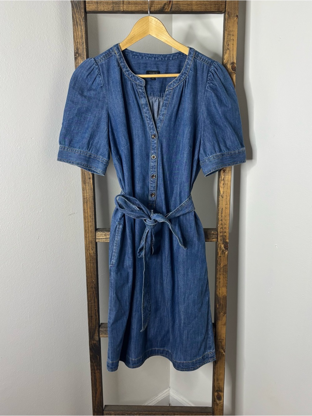 Talbots Denim Button-Front Tie-Waist Dress in Blue Size S